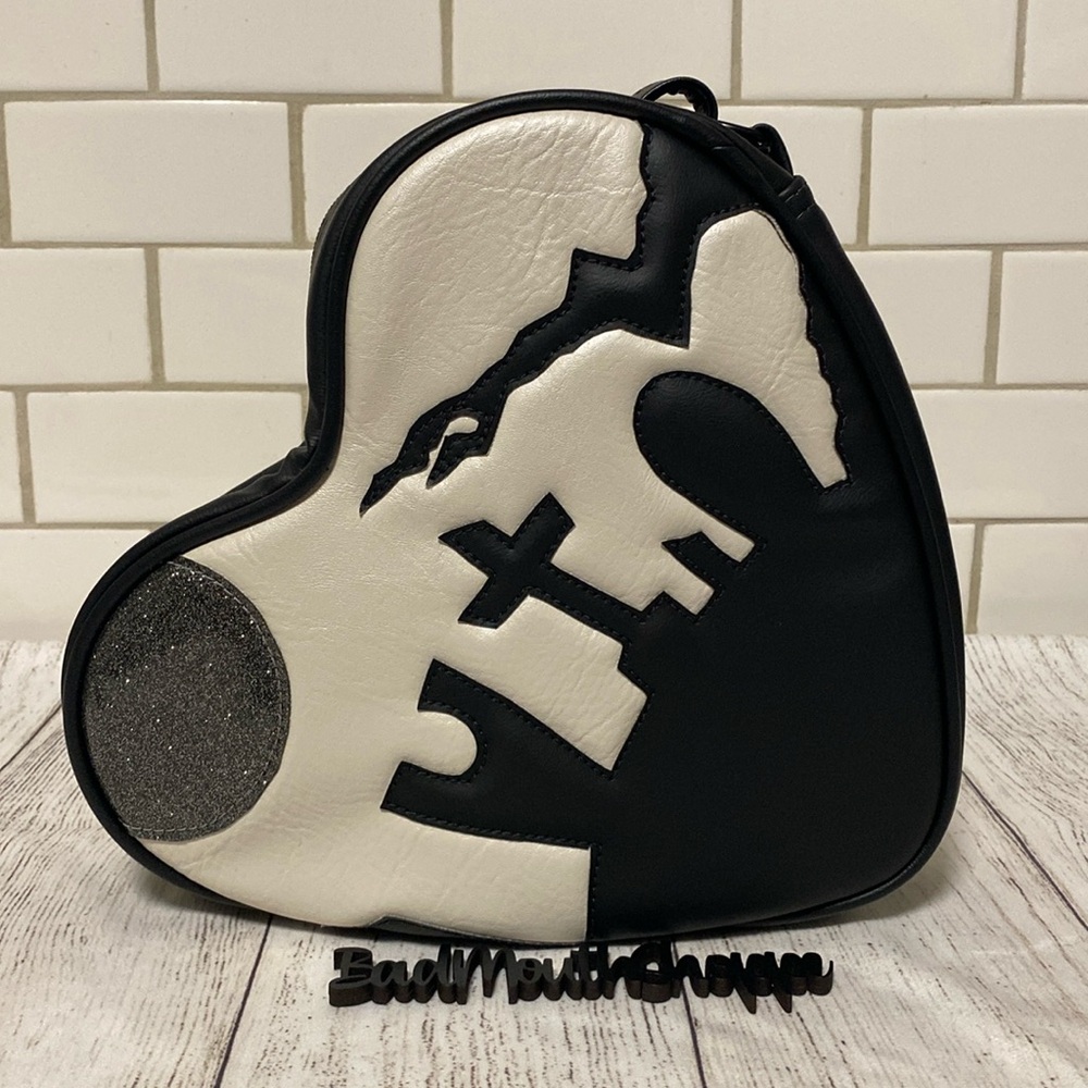 *Love Pain and Stitches Large Graveyard Heart (Black/White) Crossbody Purse